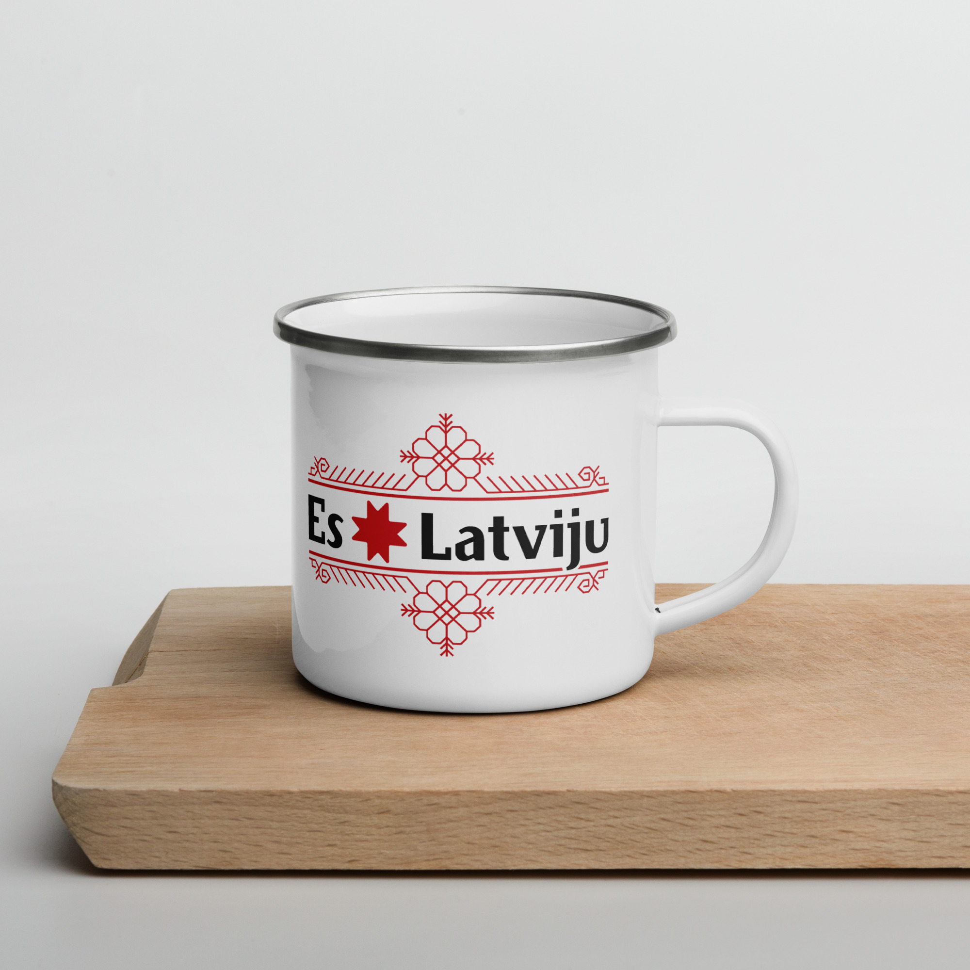 Es Mīlu Latviju - emaljēta suvenīru krūze ar apdruku